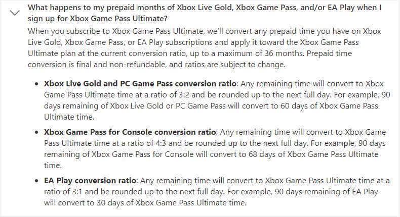 Game Pass Ultimate No Longer Convertible From Xbox Gold With 1:1 Ratio