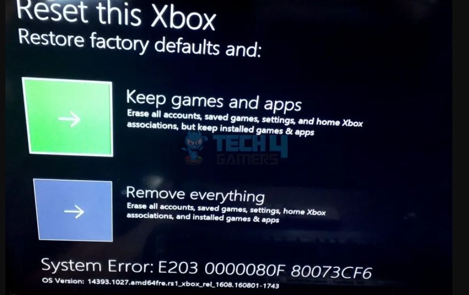 Xbox System Error E203