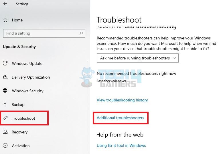Additional Troubleshooter