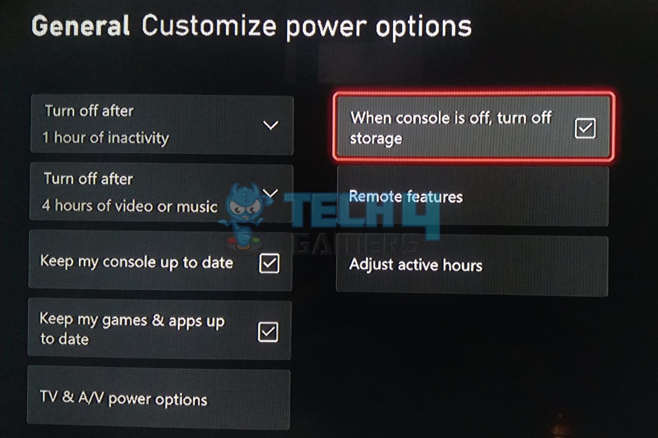When Xbox is off, Turn off Storage