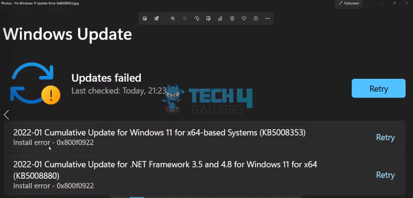 Windows 11 Update Error 0x800f0922