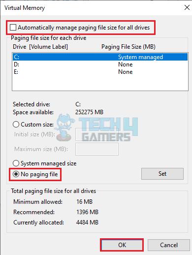 Disable Paging File Size