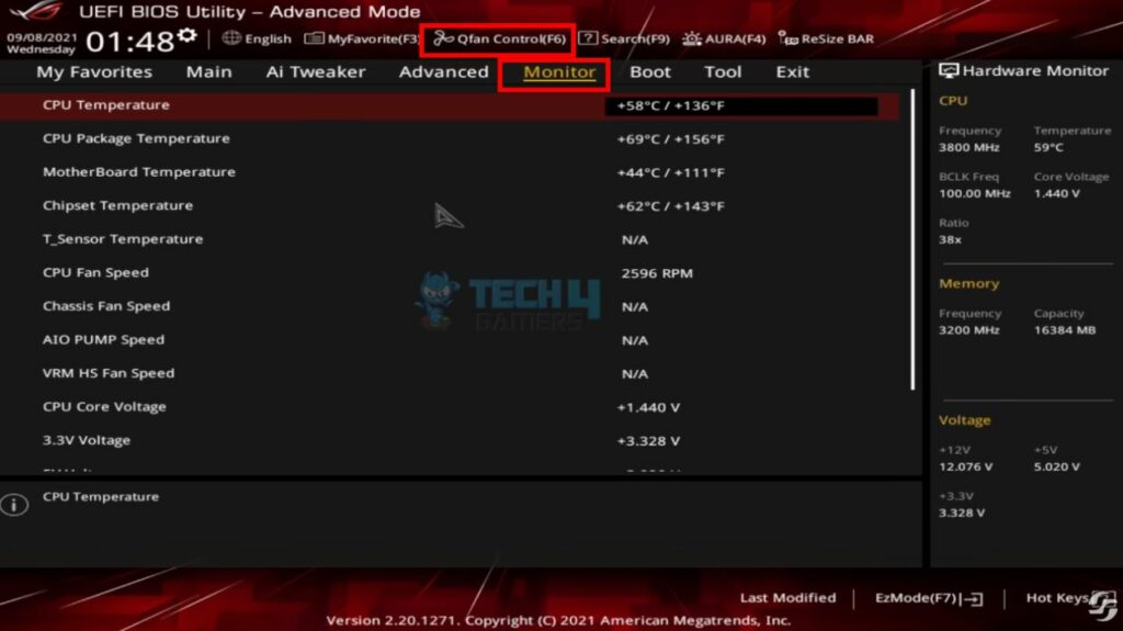 In AMI BIOS/UEFI Interface, look for a section related to hardware monitoring or fan control.