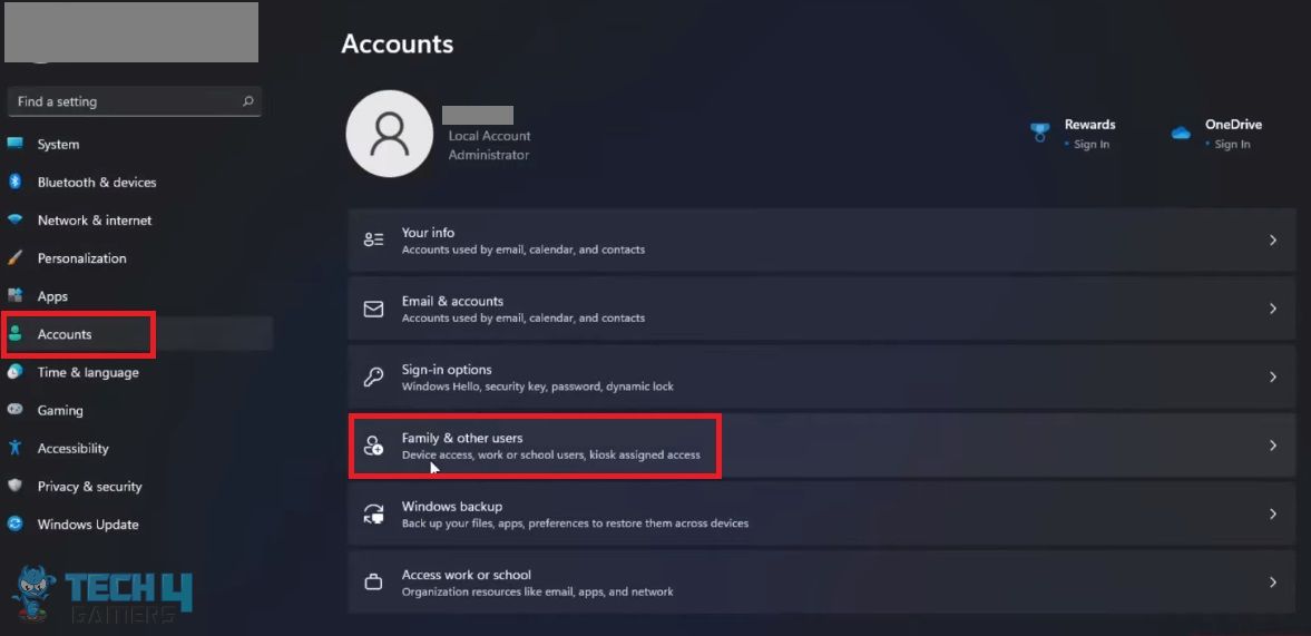 Accounts settings