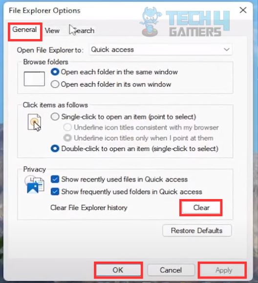Clear File Explorer history for Windows 11 Quick Access Missing