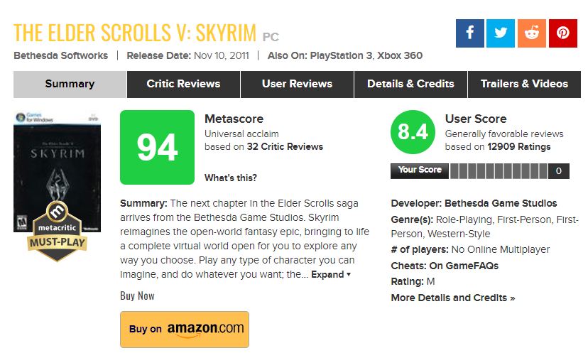 Fallout 4 Starfield Skyrim Metacritic