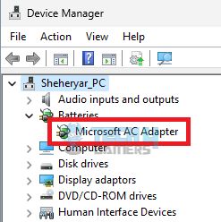 Click Batteries, then choose Microsoft AC Adapter.