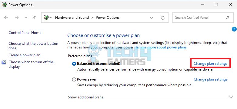 Click on the Change Plan settings option in front of it.