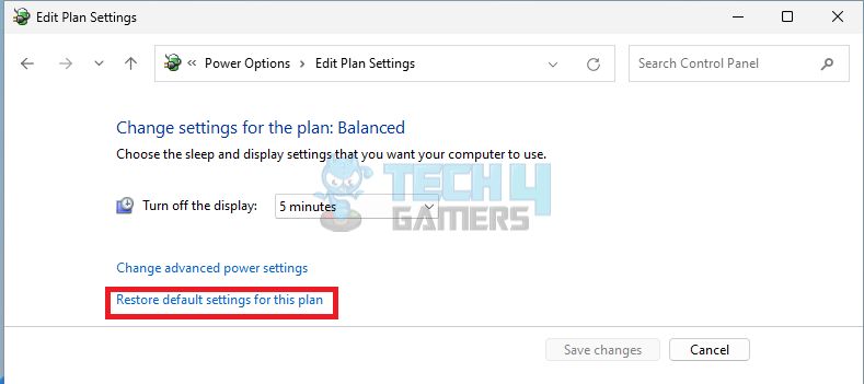 Now, opt for the option Restore default settings for this plan to keep a monitor on when the laptop is closed.