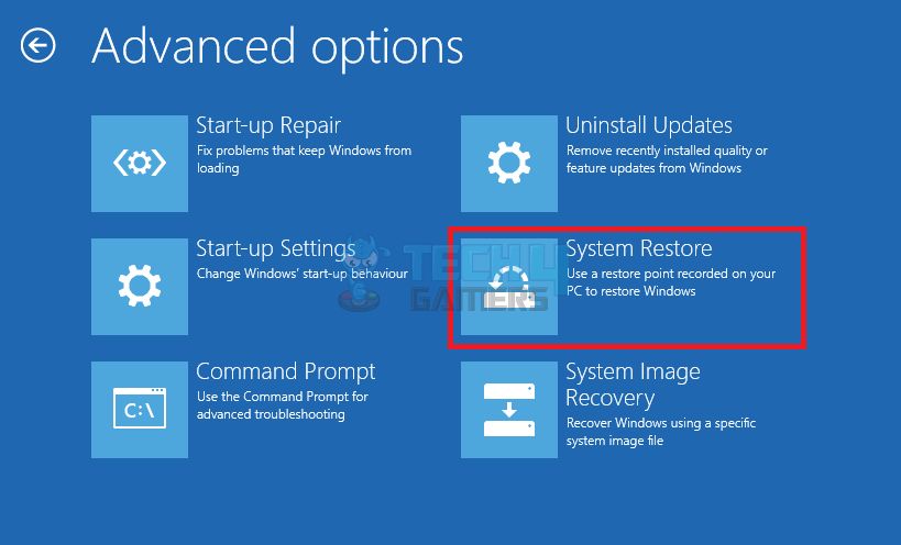Go to Advanced Options and click on System Restore.