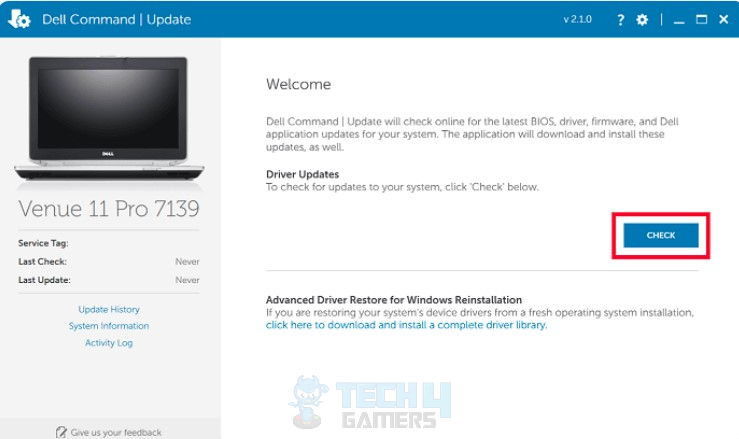 checking for updates in dell command update