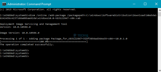 Image of Operation Successful in command prompt