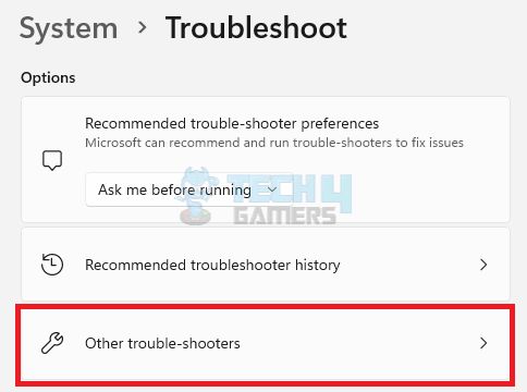 Click on the Other Troubleshooter option