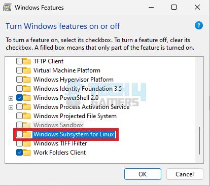 Uncheck the windows subsystem for linux