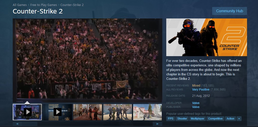 Counter-Strike 2 is now Valve's worst-rated Steam game ever