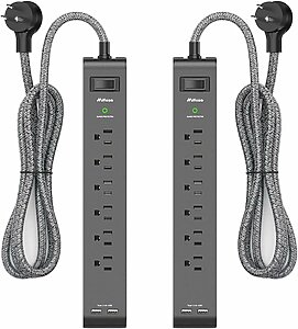 2 Pack Surge Protector Power Strip with 6 Outlets 2 USB Ports