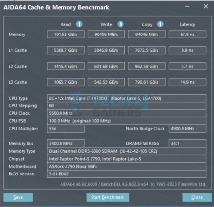ASRock Z790 NOVA WiFi - AIDA64 Memory and CPU Benchmark