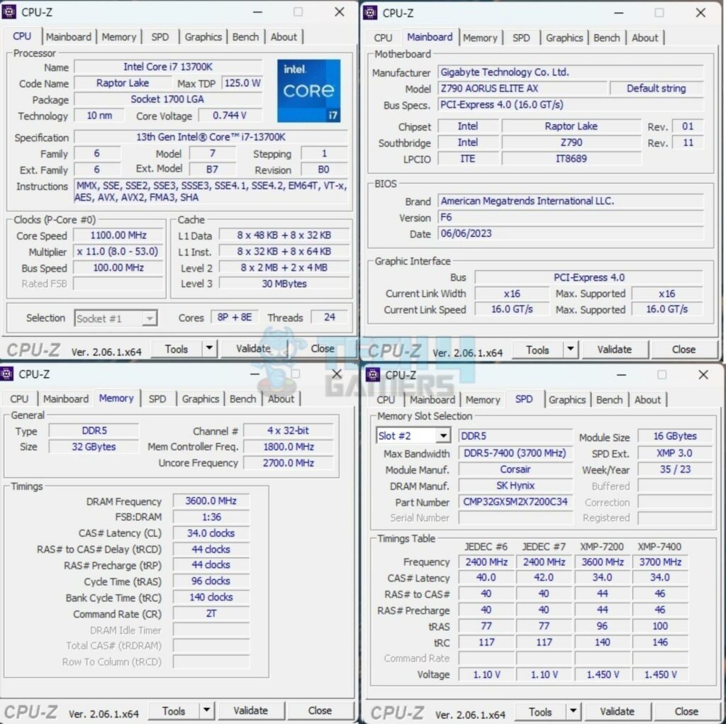 Corsair Dominator Titanium First Edition 32GB 7200MT/s CAS34 Kit — CPU Z 1024x102