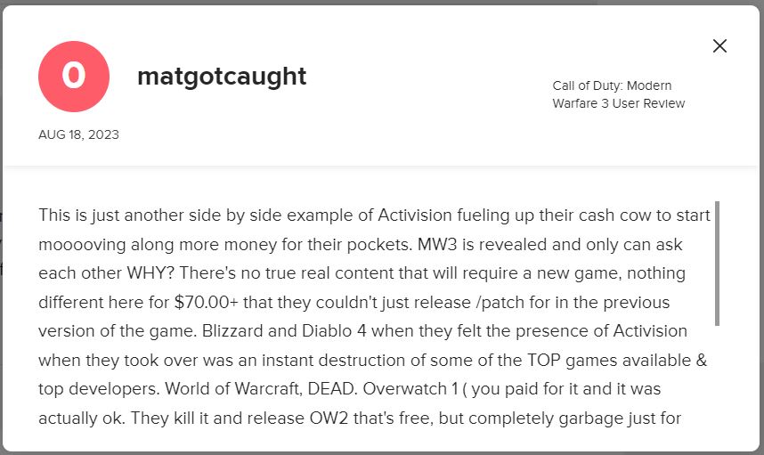 Modern Warfare 3 Haters Are Review-Bombing The Wrong Game