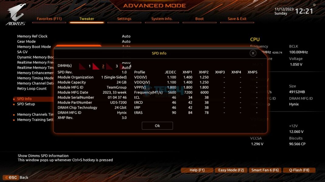 Teamgroup T-Create Expert DDR5 32GB 7200MHz CAS34 kit - BIOS 2