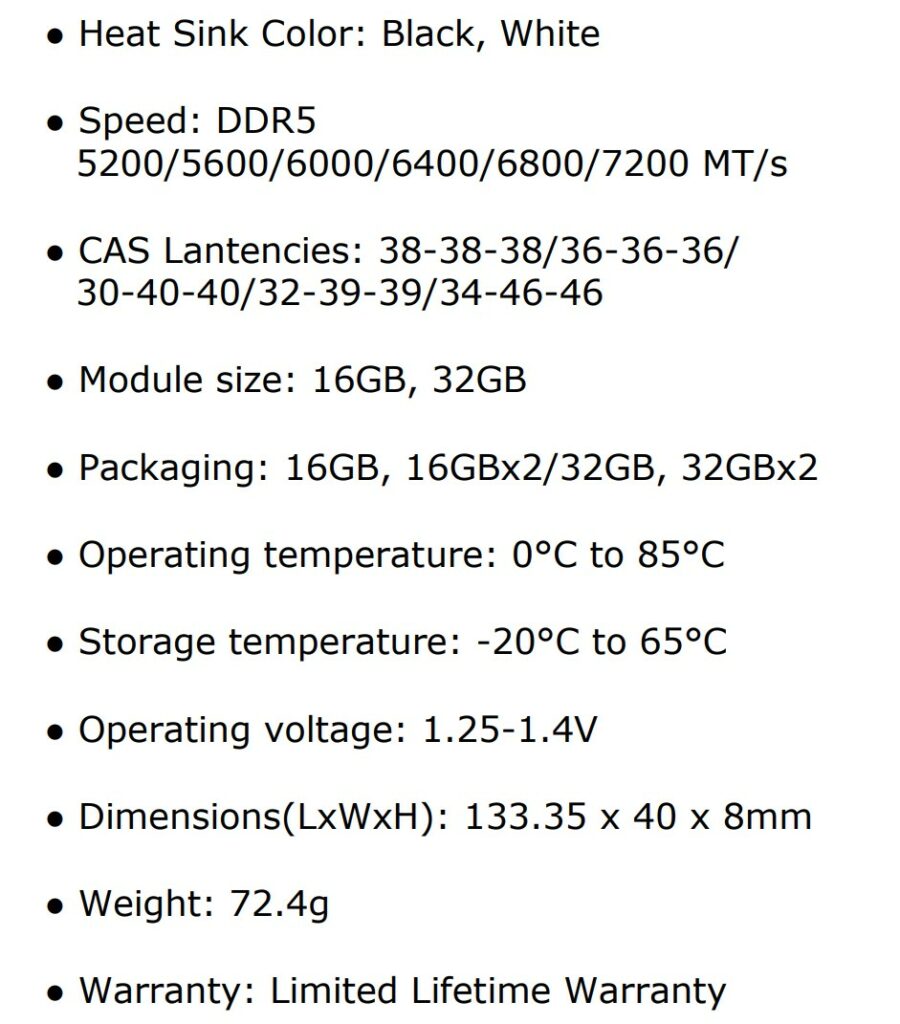 XPG Lancer RGB 32GB 7200MT/s DDR5 — AIDA64 Engineer Specifications e1700118369728 900x102