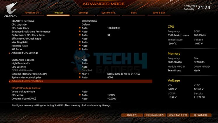 Teamgroup T-Force Xtreem DDR5 16GBx2 8000MHz CAS38 - BIOS