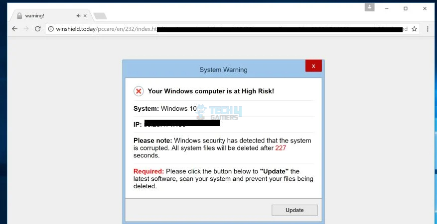 Image of Scam notification Your windows is at high risk 