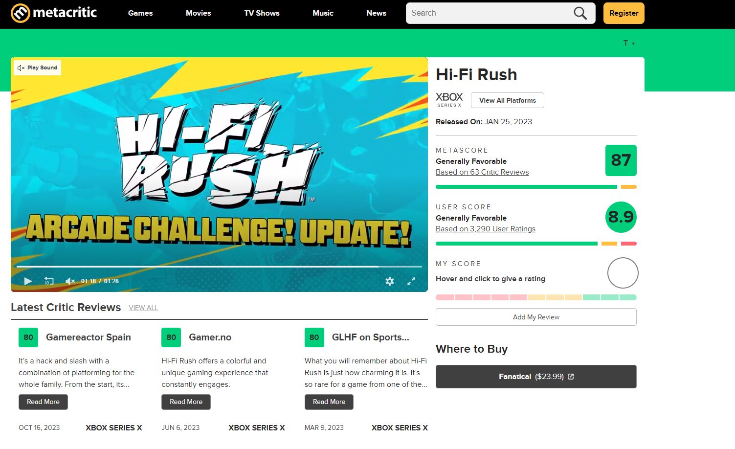 Hi-Fi Rush Xbox Best-Rated Title 2023