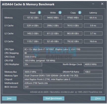 ASRock Z790 Taichi Lite - AIDA64 CPU and Memory Benchmark