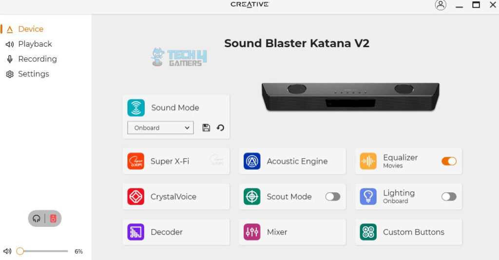 Creative Katana V2 - Device Settings (Image By Tech4Gamers)