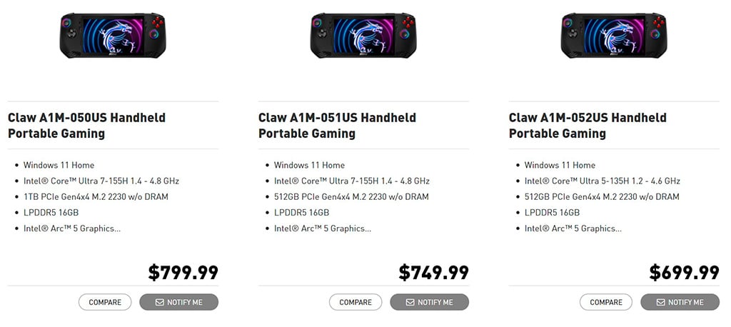 MSI Claw prices