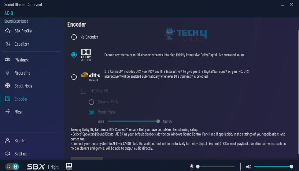 Sound Blaster Command - Encoder Tab (Image By Tech4Gamers)