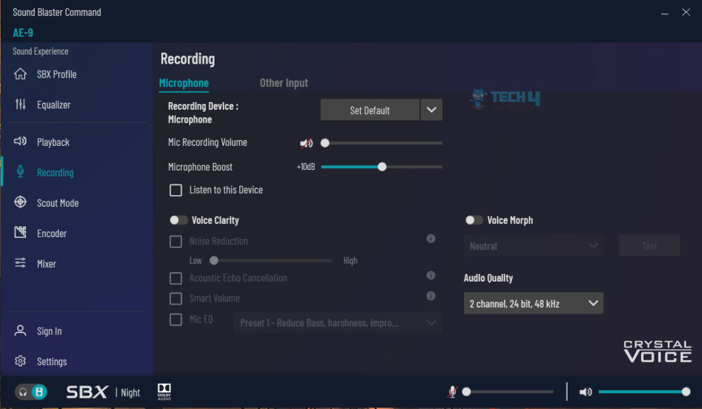 Sound Blaster Command - Recording Tab (Image By Tech4Gamers)