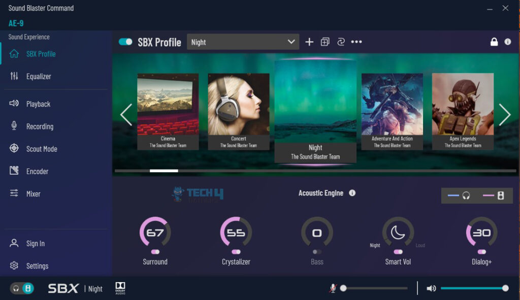 Sound Blaster Command - SBX Profile Tab (Image By Tech4Gamers)