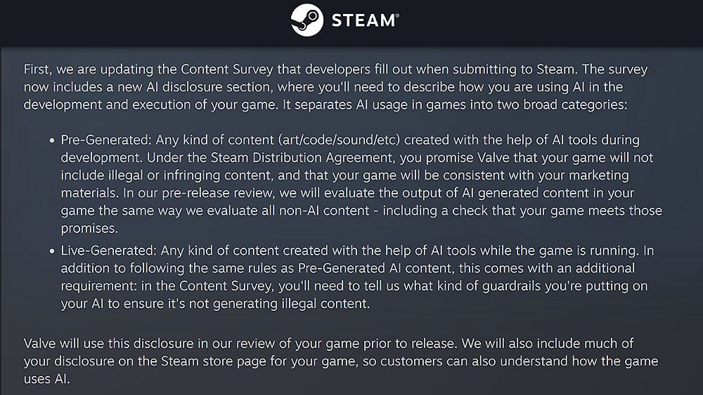 Steam AI guidelines