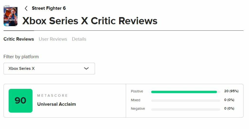 Street Fighter 6 Xbox Series S|X Metacritic Score