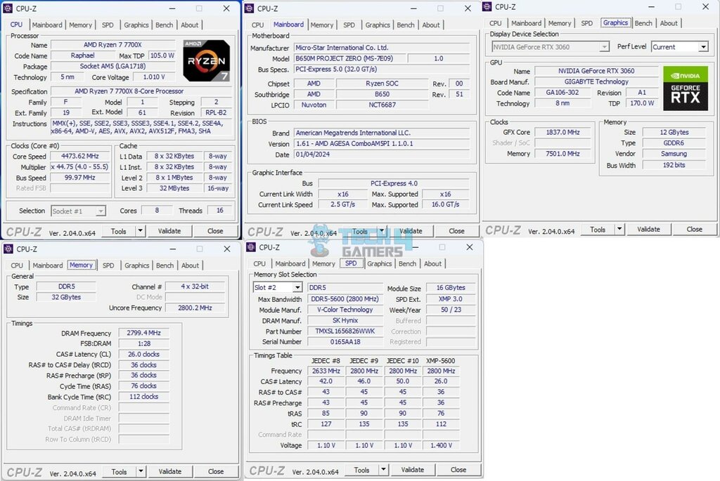 MSI B650M Project Zero — CPU Z 1024x68