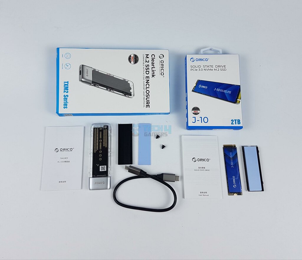 ORICO M.2 SSD Enclosure and J10 2TB SSD — ORICO TXM2M C3 Enclosure Packing 1024x88