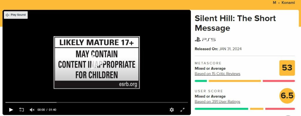 Silent Hill The Short Message Reviews Metacritic