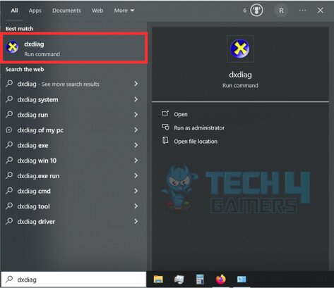 type dxdiag in windows search bar 