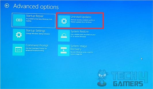 Uninstall updates on the Advanced options section in Windows RE