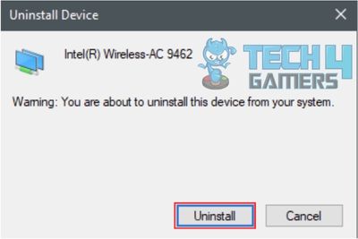 prompt for user to confirm uninstall intel wireless ac 9462