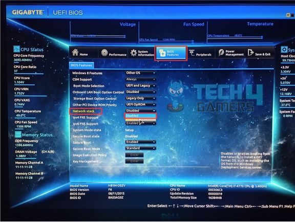 bios under the bios features, locating the network stack option and disabling it, enabling intel wireless ac 9462 to run seamlessly