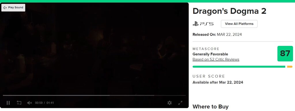 Dragon's Dogma 2 Metacritic