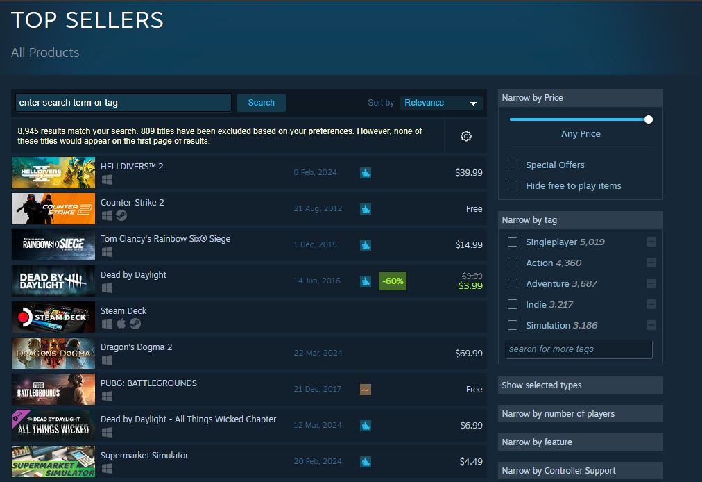 Helldivers 2 Steam best-selling