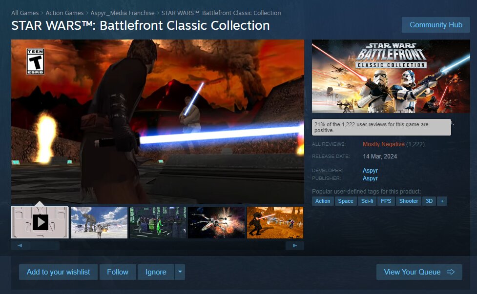 Star Wars Battlefront Classic Collection Negative Reviews