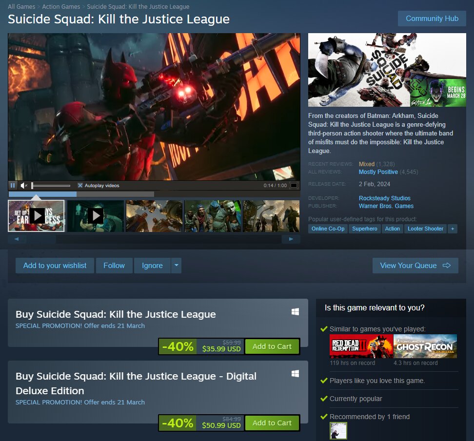 Suicide Squad 40% Discount Steam