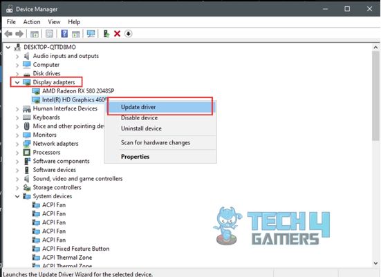 updating intel graphics drivers from device manager