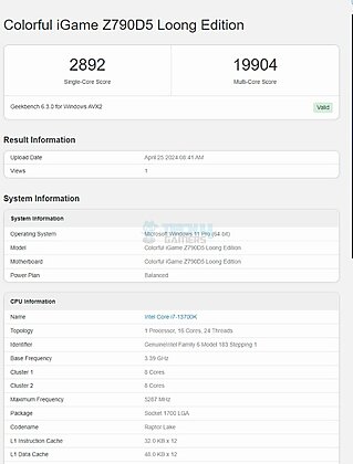 Colorful iGame Z790D5 Loong V20 - Geekbench 6
