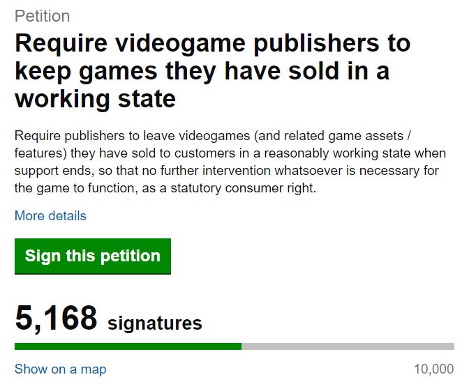Petition To Stop Devs From Killing Online Games Reaches 5K Signatures